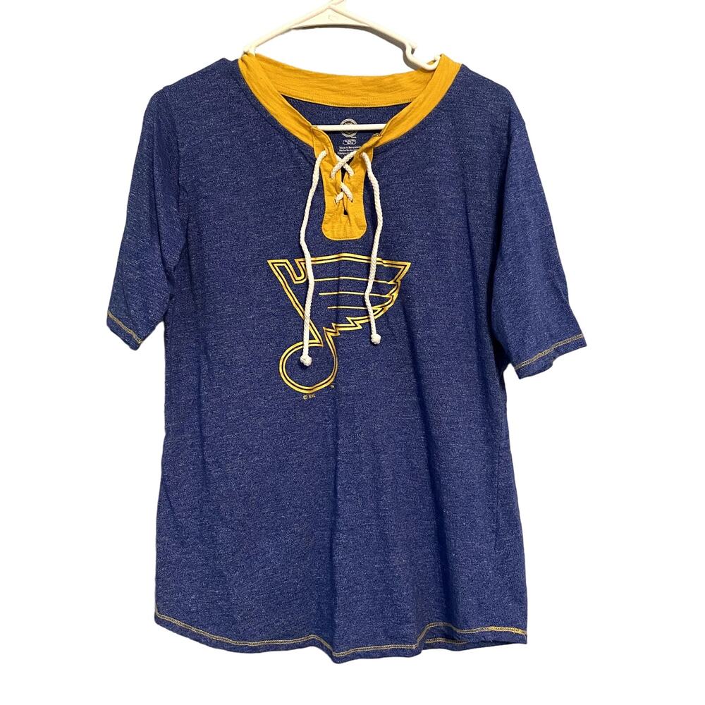 Womens XL 16/18 Short Sleeve Blues Lace Up Yellow NHL Hockey V Neck